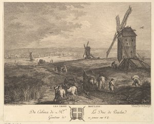 Os Três Moinhos Les Trois Moulins após uma pintura na coleção do Duque de P..., 1772
