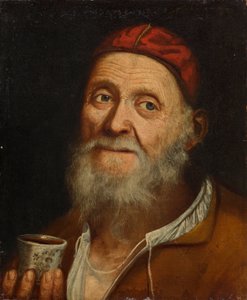 Homem velho com caneca de café de Balthasar Denner