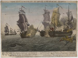 Combate memorável entre Pearson e Paul Jones ..., c.1780 (gravura) de Balthasar Friedrich Leizelt