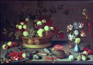 Uma cesta de uvas e outras frutas de Balthasar van der Ast