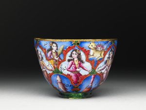 Tigela com tampa, pires e colher com decoração astrológica, início do século XIX