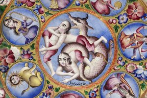 Tigela com tampa, pires e colher com decoração astrológica, início do século XIX de Baqir