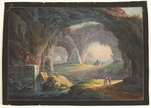 Uma paisagem de fantasia com ruínas e figuras antigas de Barbara Dietzsch
