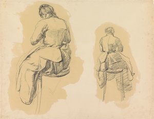 Dois estudos de uma mulher sentada num banco, vista de trás de Barbara Elisabeth van Houten