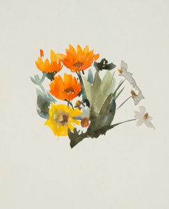 Flores Laranjas (aguarela e grafite sobre papel tecido)