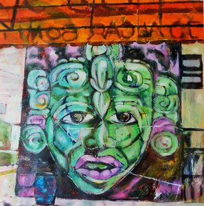 Rosto abstrato verde