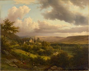 Campo luxemburguês com vista para o Castelo de Berg