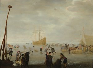 Paisagem com patinadores e trenós de Barent Avercamp