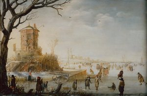Paisagem de inverno com patinadores (óleo sobre madeira)