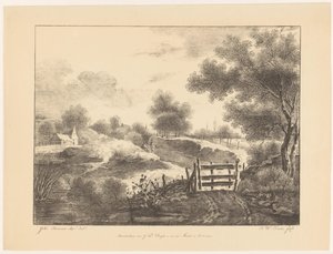 Paisagem com casas, riacho e caminho de Barentie Willem Dietz