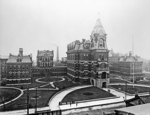 Cook County Hospital, c.1900, Chicago, Illinois, EUA, c.1900 (foto a p/b)