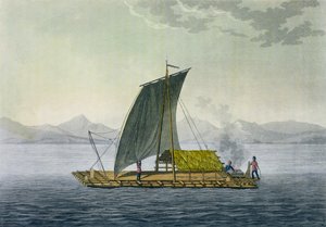 Uma balsa deixando o porto de Guayaquil, Equador, de &39;Le Costume Ancien et Moderne&39;, Volume II, placa 9, por Jules Ferrario, gravado por Paolo Fumagalli, publicado c.1820s-30s de Baron Friedrich Alexander von Humboldt