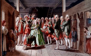 A Impressão Russa Elisabeth Iere Petrovna (1709-1762) no dia de sua festa e seu futuro no Trono Imperial, os soldados juram sua lealdade Gravuras de Klodt (século 19) 1883 Museu Hermitage, São Petersburgo de Baron Mikhail Petrovich Klodt von Jurgensburg