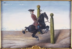 No. 46 Um cavalo baio da Escola de Equitação Espanhola que executa um movimento de adestramento chamado o Croupade (wc em papel)