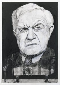 Retrato de Andrew Cruickshank, ilustração para The Sunday Times (guache a bordo)