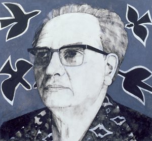 Retrato de Olivier Messiaen, ilustração para o The Sunday Times, de 1970 (guache a bordo)