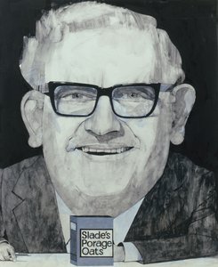 Retrato, de, ronnie, barker, ilustração, para, a, ouvinte, 1970s, (guache, board)