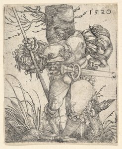 Soldado de infantaria na frente de uma árvore, meados do século XVII. de Barthel Beham
