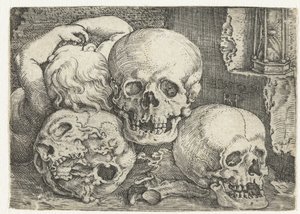 Criança com três crânios de Barthel Beham