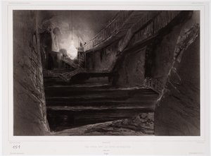 Vista tomada nas minas de Wieliczka, Polônia, 20 de março de 1840, gravado por Sabatier (lito tingido) de Barthelemy after Lauvergne