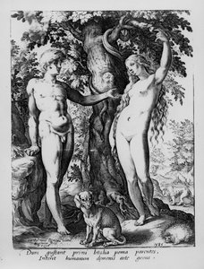Adão e Eva, gravados por Hendrik Goltzius, 1585 de Bartholomaeus Spranger