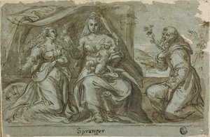 Madonna e Criança com Santos Catherine e Dominic de Bartholomaeus Spranger