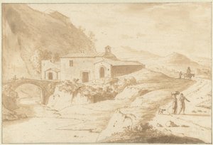 Paisagem montanhosa com uma Capela junto a uma ponte de Bartholomeus Appelman