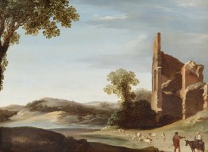 Paisagem com Ruínas e Figuras Clássicas, c.1630 (óleo sobre cobre) de Bartholomeus Breenbergh