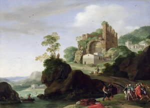 São Pedro e São João em uma paisagem com ruínas, c.1625 (óleo em cobre)
