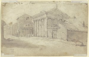 Rua com antigo templo de ordem jónica, agora uma igreja cristã com uma colunata acrescentada de Bartholomeus Breenbergh