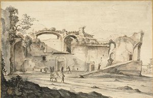 Viajantes diante de uma ruína de Bartholomeus Breenbergh