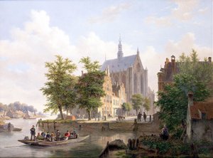 Ferry atravessando um canal em Haarlem