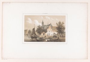 Paisagem de Cityscape com rio e igreja