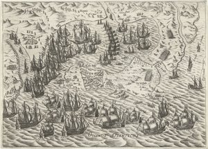 Batalha Naval ao largo de Cádis, 1596 de Bartholomeus Willemsz. Dolendo (attributed to)