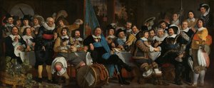 Banquete na Guilda dos Besteiros em Celebração do Tratado de Münster A Celebração da Paz de Münster, 18 de junho de 1648, na sede da Guarda Cívica dos Besteiros (St George Guard), Amsterdã