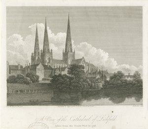 Catedral de Lichfield - vista sudoeste: gravura, 1796 de Bartholomew Howlett