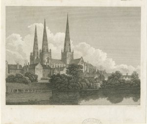 Catedral de Lichfield - Vista sudoeste: gravura, nd [ 1796] de Bartholomew Howlett