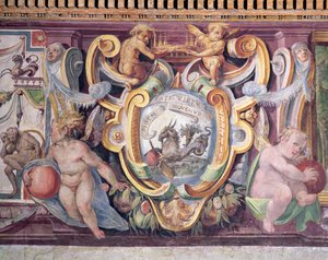 A Sala do Granduca di Toscana Salão do Grão-Duque da Toscana detalhe do friso representando os signos do zodíaco, Capricórnio, o emblema de Francesco deMedici 1541-87 1564-75 afresco