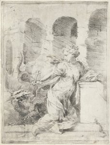 Margarida de Antioquia desafia o dragão de Bartolomeo Biscaino