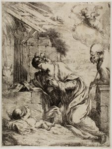 A Virgem Adorando o Menino Jesus de Bartolomeo Biscaino