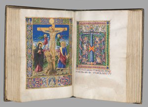 Missale: Fol. 185v: Crucificação com bordas página inteira, 1469.