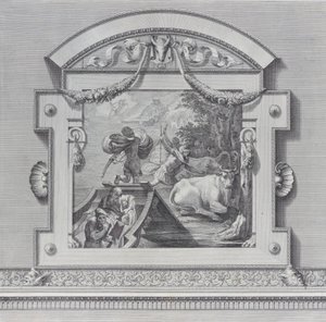 Ilustração 24: Os companheiros de Ulisses roubando os bois sagrados para Apolo, 1756. Criadores: Bartolomeo Crivellari, Gabriel Söderling. de Bartolomeo Crivellari, Gabriel Söderling