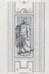 Placa 15: figura mitológica usando um capacete e segurando um escudo, 1756