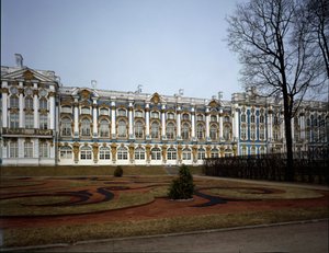 Vista do palácio Catherine (Tsarskoie Selo ou Tsarskoye Selo) realizado pelo arquiteto Bartolomeo Francesco Rastrelli (ca. 1700-1771) 1752-1756, Pushkin (Pushkin) Rússia