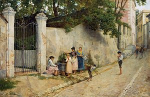 Na fonte, de Bartolomeo Giuliano (1825-1909), óleo sobre tela, 64,5x100 cm de Bartolomeo Giuliano