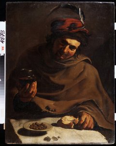 O pequeno-almoço. Pintura por Bartolomeo Manfredi (1587-1622). Óleo sobre tela. Arte italiana, estilo barroco. Museu Estatal de Arte, Kharkiv ou Kharkov, Ucrânia. de Bartolomeo Manfredi