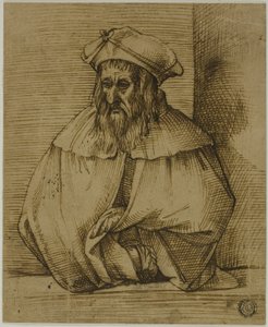 Esboço a meio comprimento de um cavalheiro com chapéu e capa de Bartolomeo Passarotti