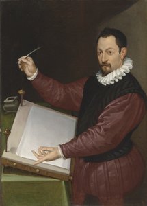 Retrato de um escriba em um gibão vermelho e rufo branco (óleo sobre tela) de Bartolomeo Passarotti