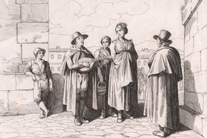 Homem cego cantando e tocando, gravura de Bartolomeo Pinelli (Roma de Bartolomeo Pinelli
