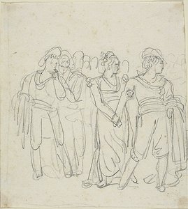 Chefe de brigada retido por uma mulher (anverso); esboço de duas figuras numa paisagem (verso) de Bartolomeo Pinelli